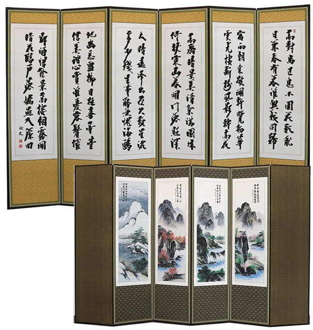 남원우리공예 추사 산수화 6폭제사병풍+제사용병풍커버 포함, 1개