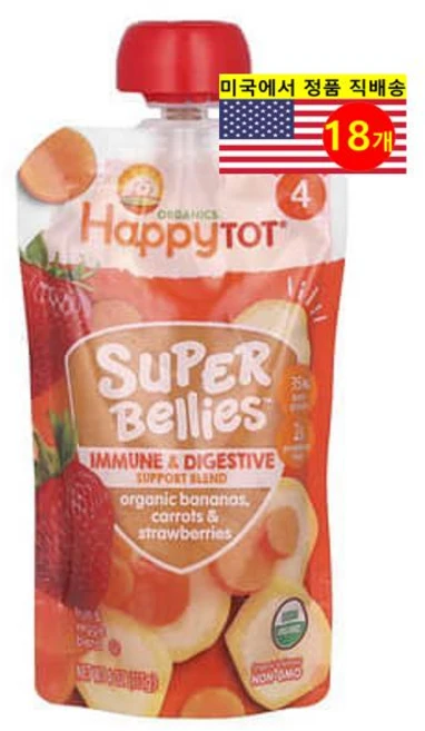 Happy Family Organics 24개월 이상 유아용 면역 소화기 증진 과일 채소퓨레 이유식 113g 6개, 18개 - 쿠팡