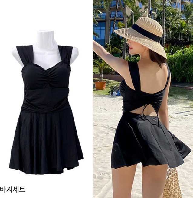 히또리 S2508 빅사이즈 유교걸 체형커버 바지세트 임부 원피스 수영복, L