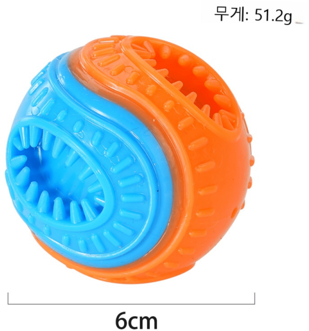 탄력 강아지 공 내구성 발성, 1개, 파랑오렌지색
