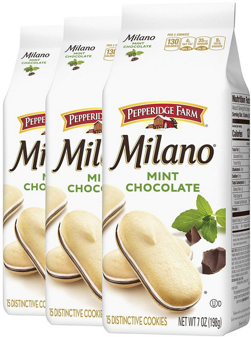 페퍼리지팜 밀라노쿠키 민트 초코렛 Pepperidge Farm Milano Mint Chocolate Cookies, 198g, 3개