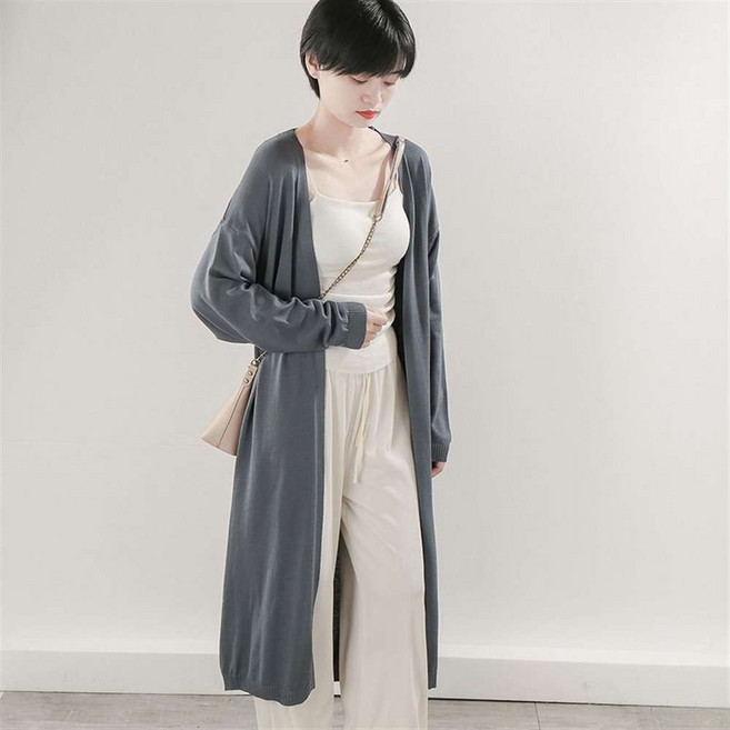 JIEVE 여성용 롱 가디건 심플 디자인 봄 여름 가을 니트 오픈 카디건