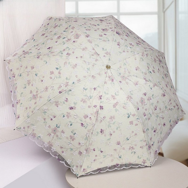 빅무드 플라워 암막 양산 겸 우산 이중 망사 레이스 3단 접이식 우양산
