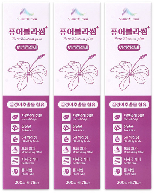 해호 샤인오로라 퓨어블라썸 여성청결제, 3개, 200ml
