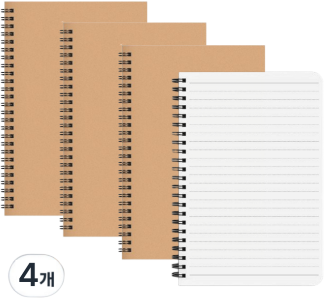 심플 A5 스프링노트 50매, 줄노트, 4개, 크라프트