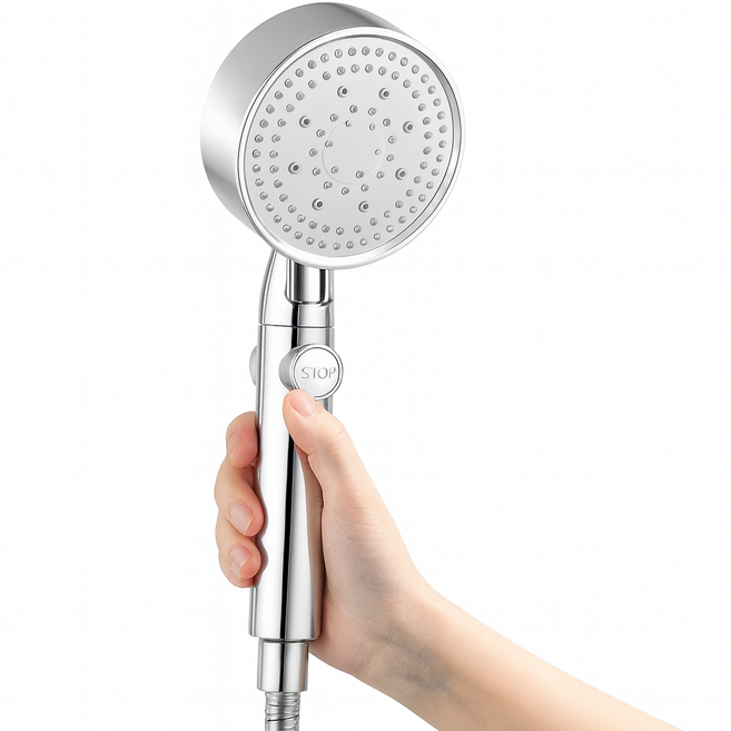 다판다지니 초고압 절수 샤워기 헤드 수압상승 고압 3단 조절 온오프 샤워기, 메탈화이트, 1개