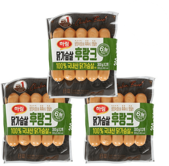 하림 닭가슴살 후랑크 소시지 600g 3개 아이간식 간식 안주 맛있는 부드러운 헬스식단 운동식단 간편요리