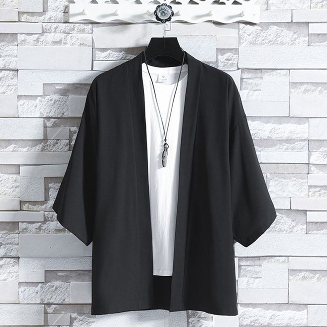 POMTOR 남자 아이스 자외선 차단 여름 칠부 소매 생활한복 가디건 반팔 아우터 남자 자켓