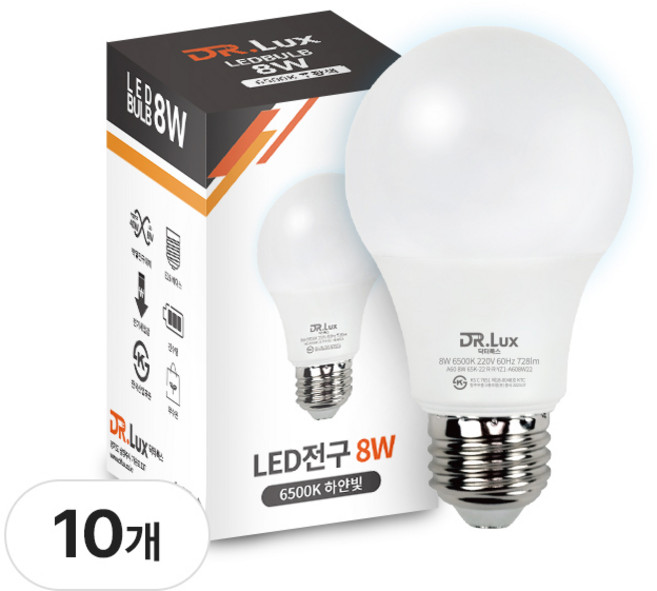 닥터룩스 LED 전구 8W, 주광색, 10개