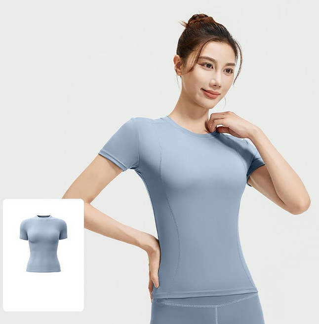 VEZRI 여성 여름 운동복 타이트한 반팔 티셔츠 슬림핏 요가 탑