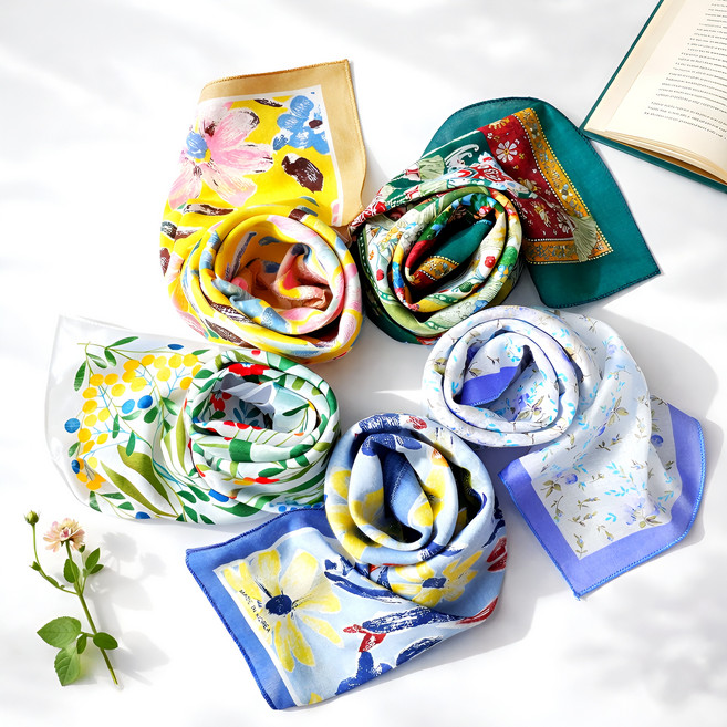 [국내산 순면 100%] 쁘담 스카프 손수건 쁘띠 등산 두건 5개세트