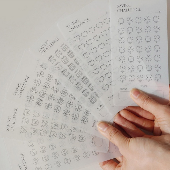 귀여운 디자인 6매 현금 생활 챌린지 세이빙보드 세이빙박스 속지 목적저축 다이어리 바인더 a6, 디자인6매세트