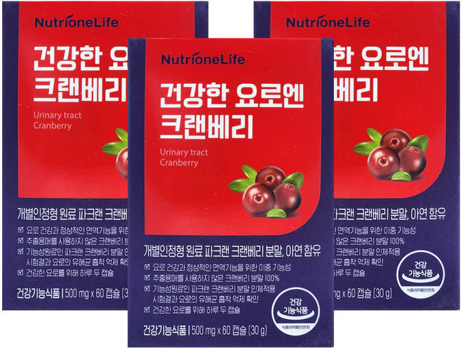 뉴트리원 건강한 요로엔 크랜베리, 60정, 3개
