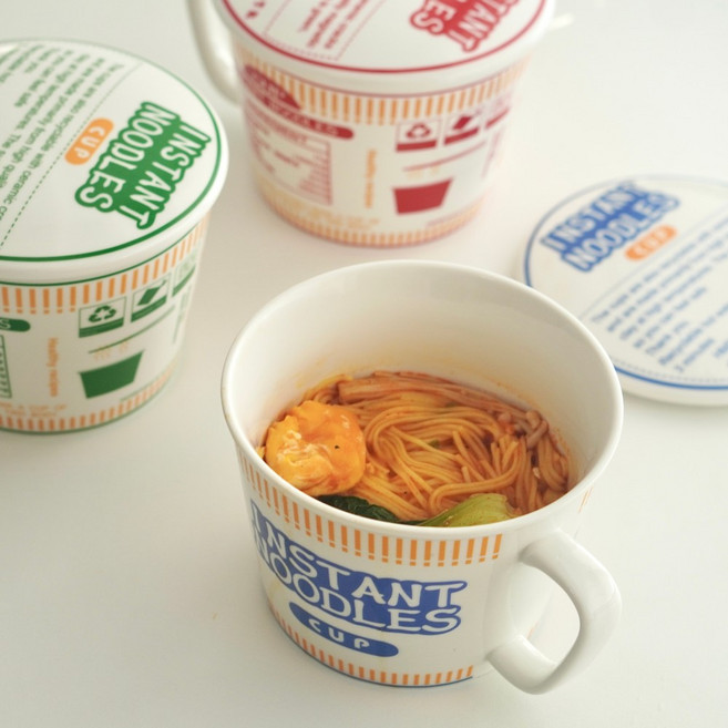 컵라면도자기 라면그릇 육개장 사발면 전용 손잡이 용기, 1세트, 그린