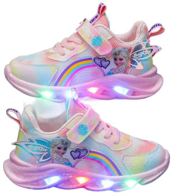 셀럽당 소녀용 겨울왕국 LED 운동화 겨울 엘사 공주 퍼 주니어화