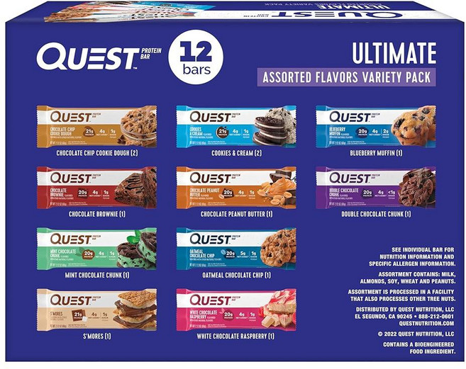Quest Nutrition 퀘스트 뉴트리션 프로틴바 단백질바 10종 얼티밋팩 60g x 12개