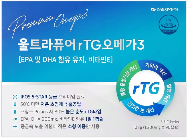 신일제약 울트라퓨어 rTG 알티지 오메가3, 1개, 90정 - 쿠팡