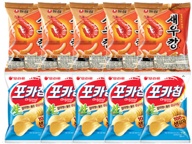 미니스낵 MINI 2종(포카칩 오리지널 30g+새우깡 30g) 각5개씩 총10개, 30g
