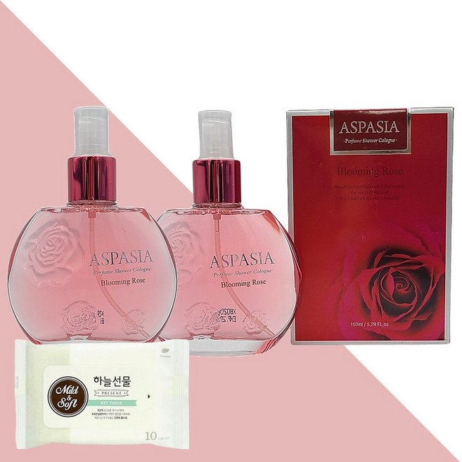 아스파시아 퍼퓸 샤워코롱 블루밍로즈 150ml 2개(+하늘선물 물티슈 10매), 2개