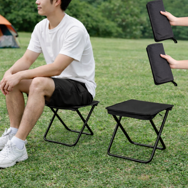 젠토 포켓쏙 1초폴딩 초경량 미니 캠핑 의자 파우치형, 블랙, 2개