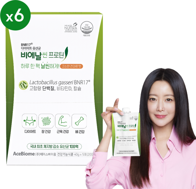 BNR17 [본사출고] 비에날씬 프로틴(단백질) 6박스(30팩), 200g, 6박스