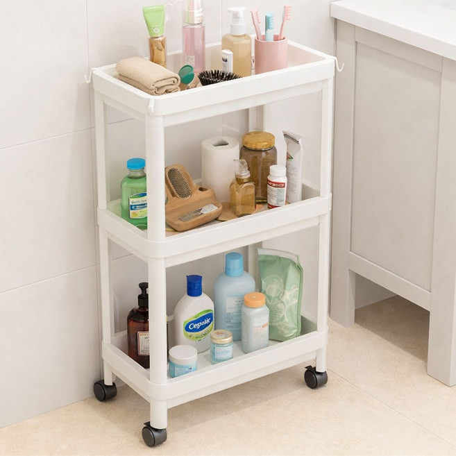 블루빈 이동식 화장실 욕실 수납선반, 1개, 오프화이트