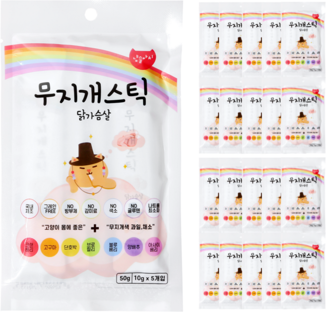 냥슬아치 무지개스틱 고양이 짜먹는 간식, 100개, 10g, 닭고기맛