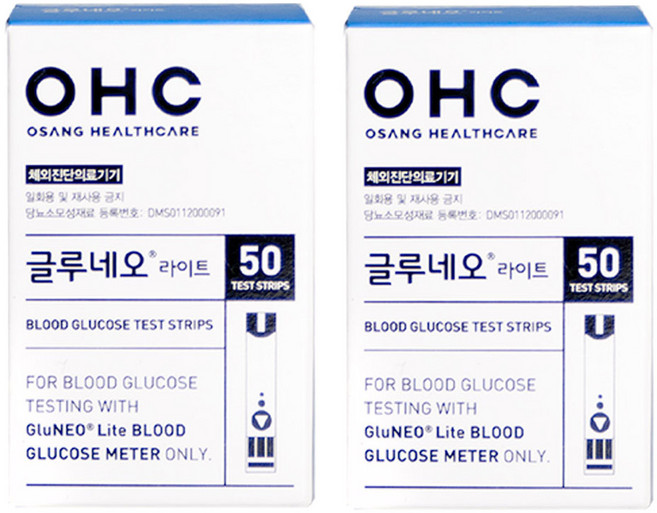 오상헬스케어 글루네오 라이트 혈당검사지, 50개입, 2개