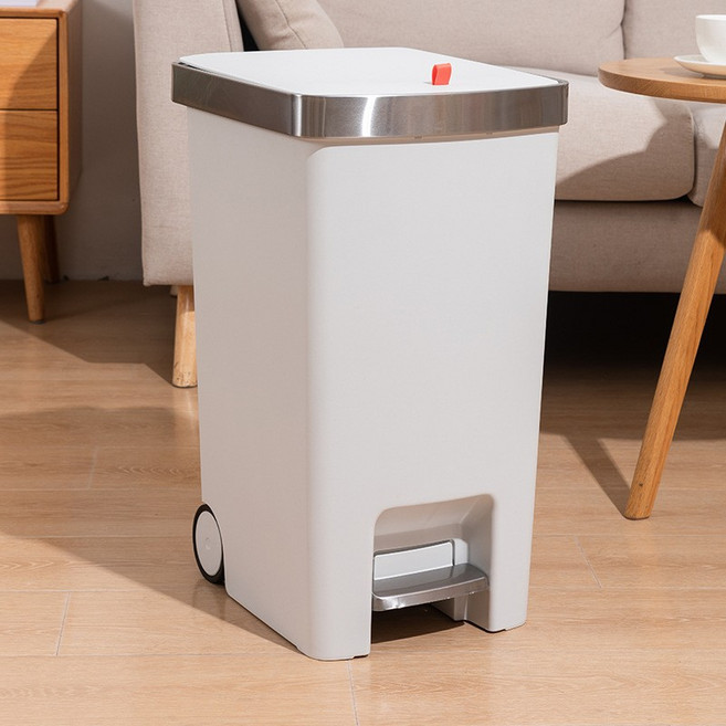 데코트리 대용량 이동식 페달 휴지통, 화이트