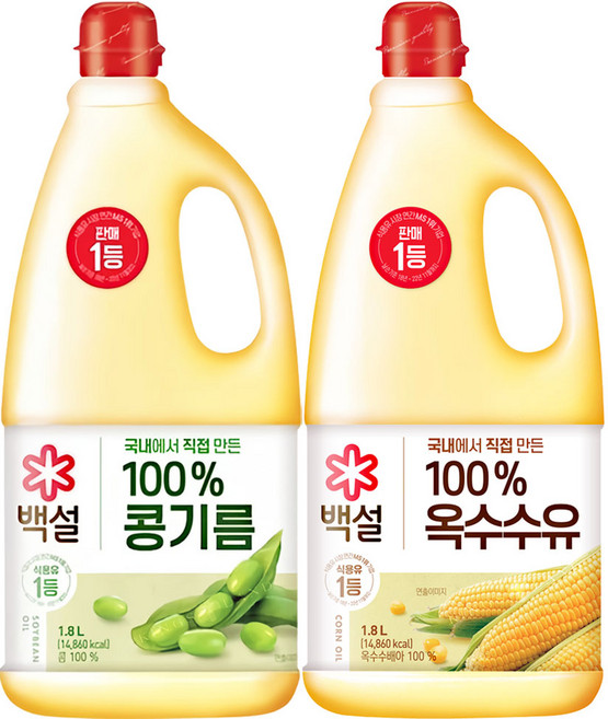 백설 식용유콩기름1.8L 1 + 옥수수유1.8L 1, 2개, 1.8L