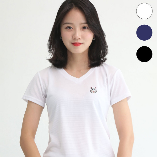 쿨링반팔 쿨론 브이넥 반팔 면티 기본티 여름 기능성 남녀공용 흰고양이자수