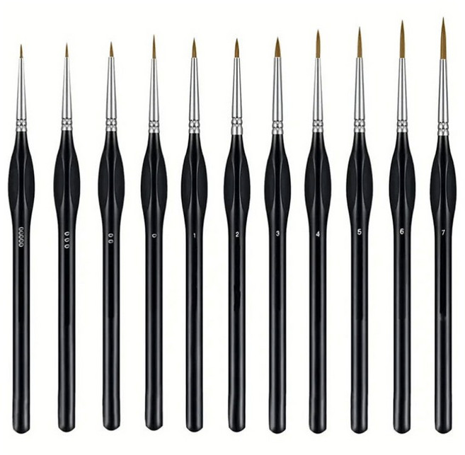 모디안 다용도 미술 브러쉬 라인 세필붓 11종 세트 블랙, 1세트, 17.5~19.4cm