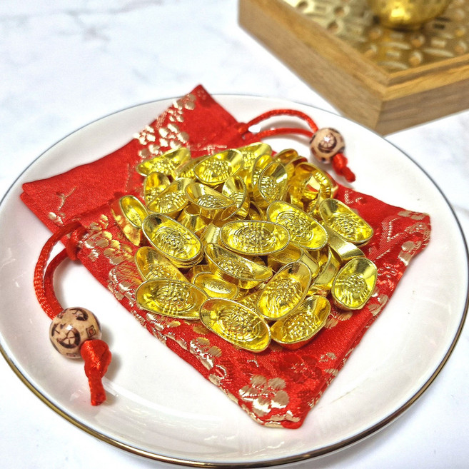 행운공방 재물운 황금 금원보 50개입 재물복 불러오는 액막이 풍수소품, 금원보50개+붉은복주머니