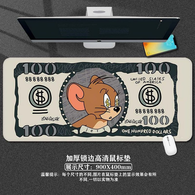創意貨幣圖案大號電競鍵盤鼠標墊 900x400mm, -9,40x90cm【大款電競墊】精密鎖邊, 1個