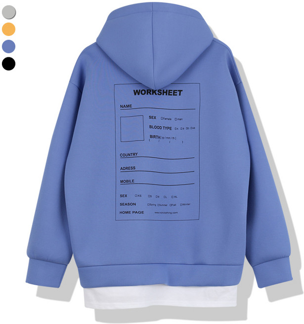 오마보이 남성용 워크시트 이중 레이어드 네오플랜 후드티