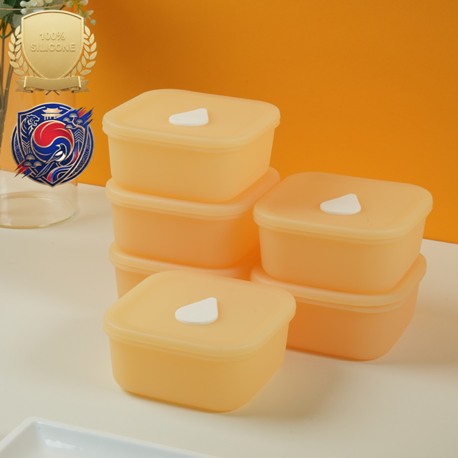 아티즌 쿡 국내생산 실리콘 반투명 사각 밥용기 400ml 6P 전자레인지 냉동밥 보관 용기 밥그릇, 6개, 루나옐로우