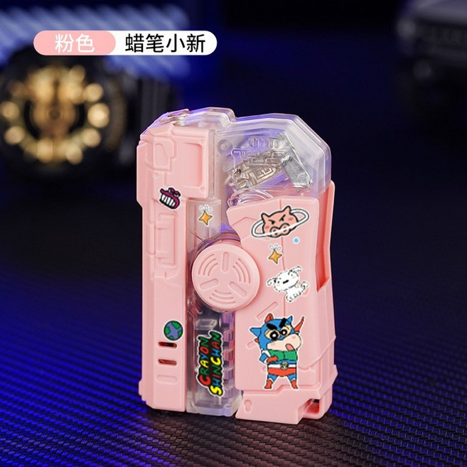 특이한 라이터 접이식 권총 회전 남자친구 선물 조명 짱구 캐릭터, 1개, 핑크화이트 크레용 신짱 회전 발광