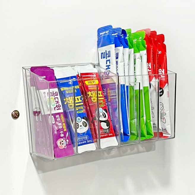 이지유 무타공 벽부착 약정리함 3칸 투명 공중부양 접착식 다용도 소품 미니 수납 보관함, 투명색, 2개