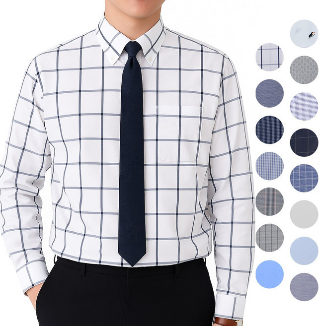 레미지오 남자 와이셔츠 긴팔 일반핏 체크 도트 디테일 무늬 95~130사이즈 셔츠