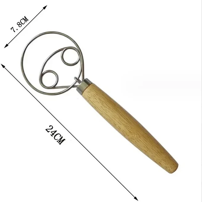 케이크 도구 덴마크 반죽 거품기 스테인리스 스틸 네덜란드 빵 반죽 핸드 믹서 나무 손잡이 주방 베이킹 도, 1개