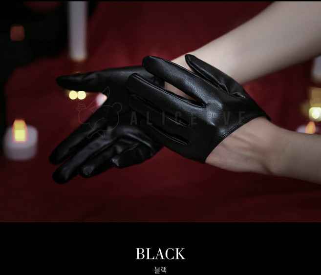 캐릭터 코스프레 가죽 장갑 검정 짧은 가공 가죽 장갑 촬영 소품 의상용 핑거 반장갑 (화이트/블랙/레드)