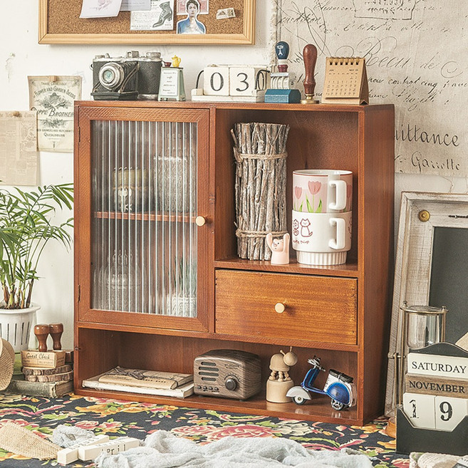 엔틱 원목 3단 미니 선반 오픈형 나무 진열대 빈티지 우드 인테리어 탁상 정리함