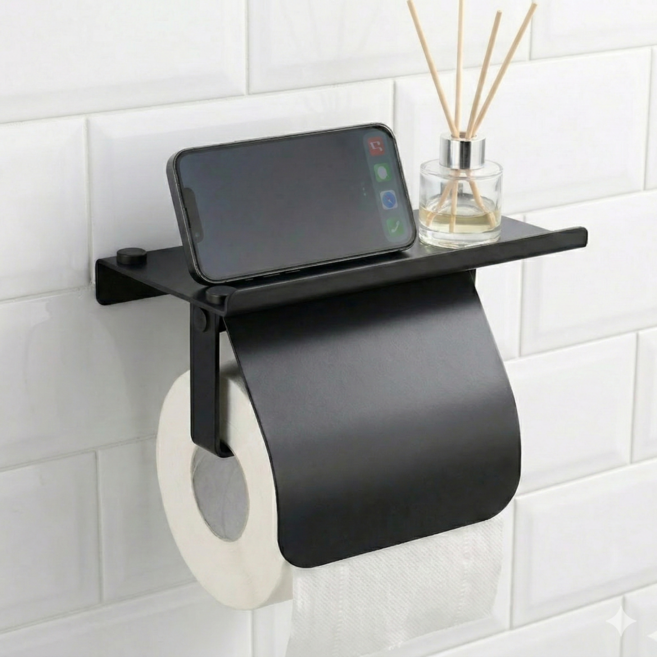 딜라이즈 스텐 선반 휴지걸이 (덮개형), 블랙, 1개