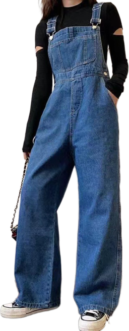 여성용 데님 멜빵바지 와이드 청바지 점프슈트
