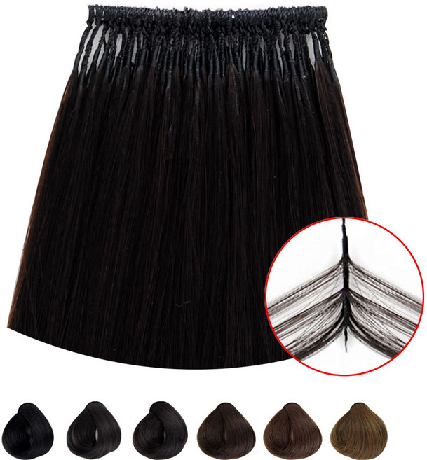 뉴노팁 소프트팁 붙임머리 달비모 100%인모 스킬땋기 헤어피스 기계감기, 1개, 18인치-#NA-자연검정