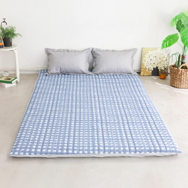 아르떼베딩 알러지케어 부드러운 세미마이크로 바닥 누빔 요커버 (5/8cm 겸용), 06_체크_세미 미끄럼방지, 블루