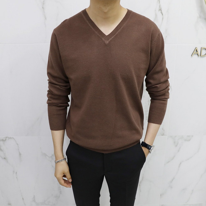 아도르클래식 남성용 브이넥 캐시미어 긴팔 니트 ZR