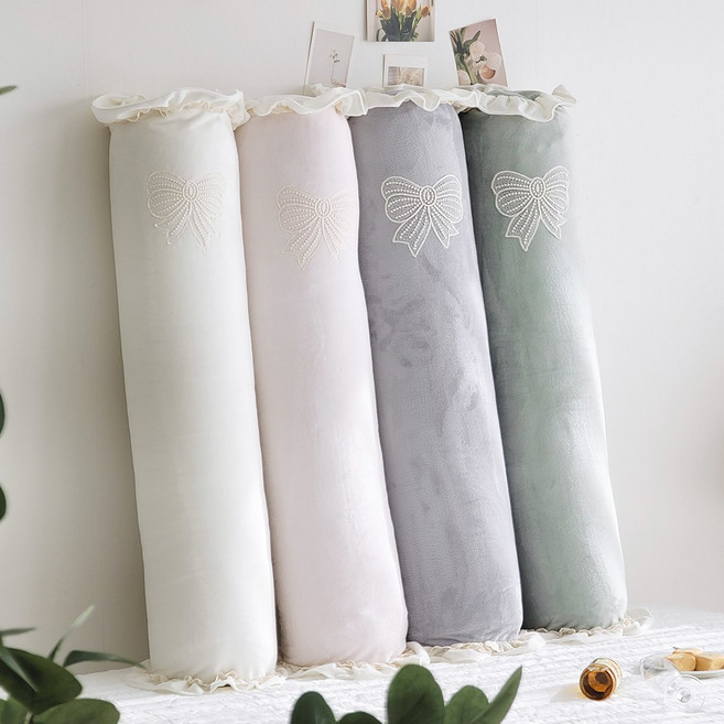 바디필로우 롱쿠션 극세사 리본자수 100x20, 극세사리본 롱쿠션 민트