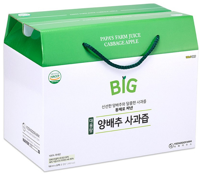 연두팜 대용량 아빠의주스 양배추 사과즙 30p, 5.4L, 1개