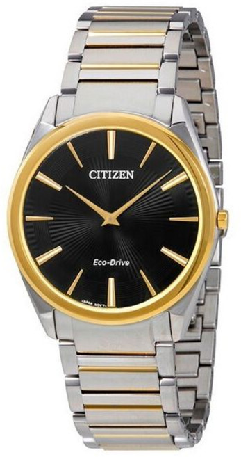 [Citizen] 시티즌 스틸레토 에코드라이브 38mm 투톤 블랙 다이얼 남성 시계 AR3074-54E